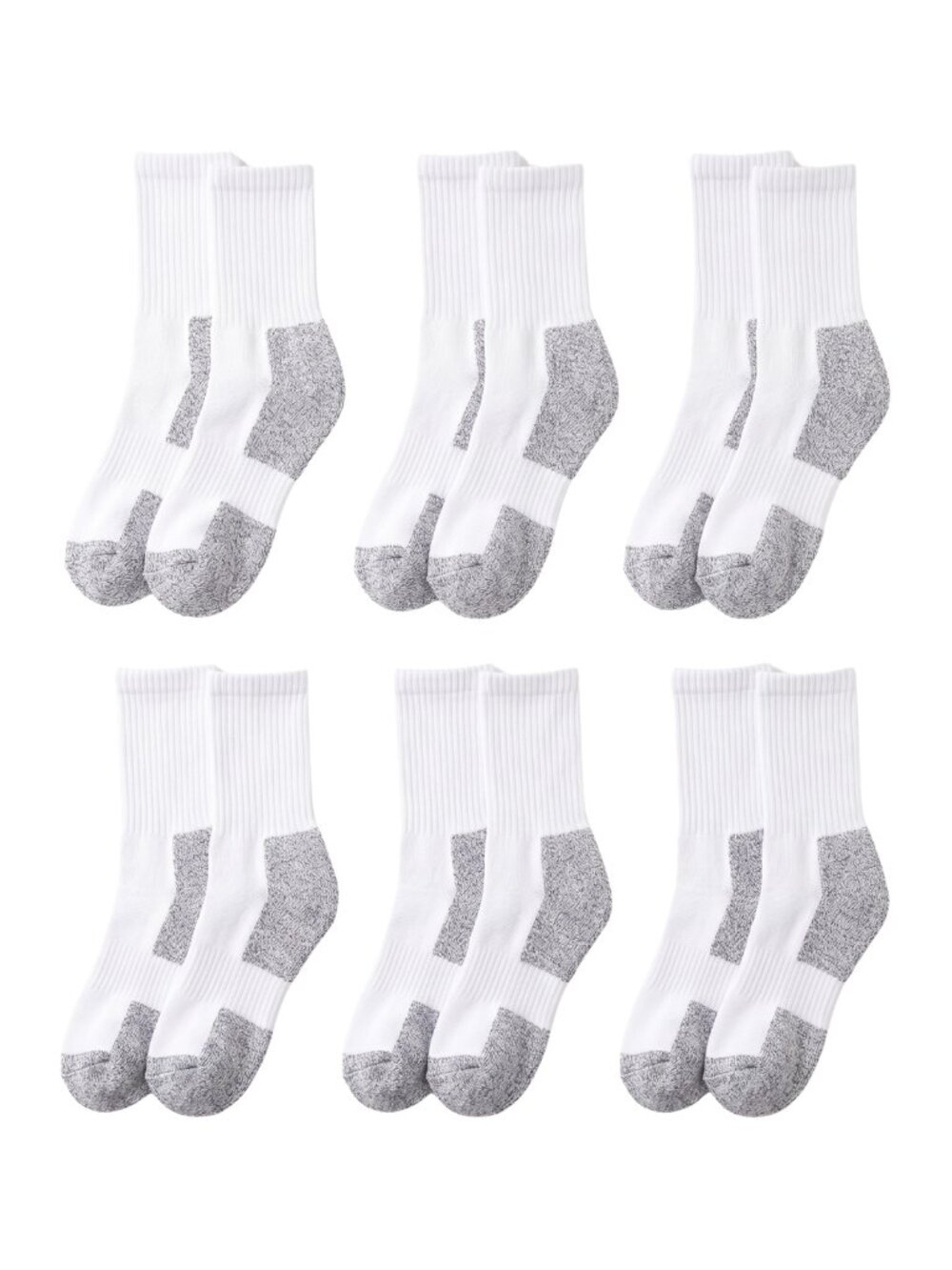 NIP Fruit of the Loom Mens 6 Pk Work Gear Short Boot Crew Socks White Size 6-12